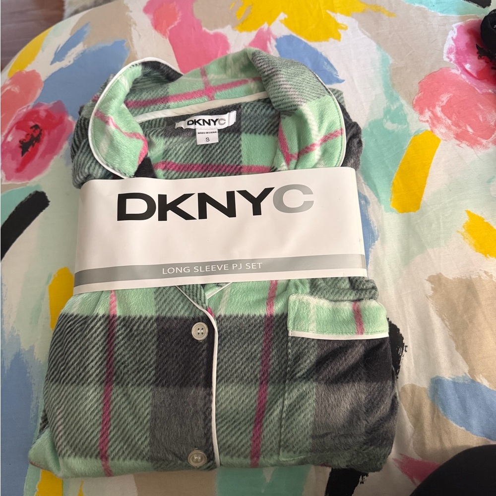 DKNYC Mint, Gray and Pink Plaid Long Sleeve PJ Set